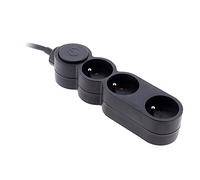 Bloc Home 3 prises 16A 2P+T avec interrupteur et fiche extraplate - Noir - câble HO5VV-F 3G1 1,5m