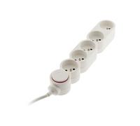 Bloc Home 5 prises 16A 2P+T avec interrupteur et fiche extraplate - Blanc - c?ble HO5VV-F 3G1 3m