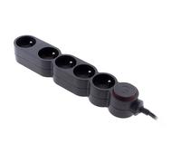 Bloc Home 5 prises 16A 2P+T avec interrupteur et fiche extraplate - Noir - câble HO5VV-F 3G1 1,5m