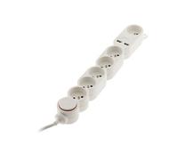 Bloc 6x16A + inter blanc câble HO5VVF 3G1 1,5m + 2xUSB 2,1 Aéquipé d'une fiche extraplate