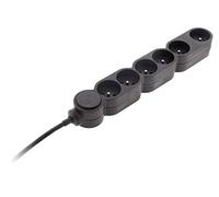 Bloc Home 6 prises 16A 2P+T avec interrupteur Noir - câble HO5VV-F 3G1 1,5m - avec fiche extraplate