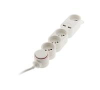 Zenitech Bloc Home 4 prises 16A 2P+T + 2x USB 2,1A avec interrupteur et fiche extraplate Blanc câble HO5VV F 3G1 1,5m