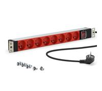 Bloc Multiprise 19" 8 Prises Rouges Type E Françaises - Boîtier Aluminium Solide, Fixations Orientables, Interrupteur on/Off Protégé, Câble 1,80 m, Protection Enfants - Rackable Baies Réseau