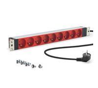Bloc Multiprise 19" 9 Prises Rouges Type E Françaises - Boîtier Aluminium Solide, Fixations Orientables, Câble 1,80 m, Protection Enfants - Rackable Baies Réseau