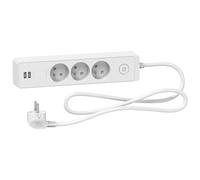 Schneider Electric SC5ST933U1W Rallonge multiprises 3 Prises 2P+T Blanche 2 USB 1,5m, Blanc, Câble