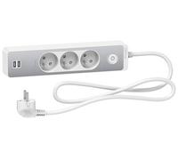 Rallonge multiprise on/off SCHNEIDER ST933U1WA 3 prises - 2P+T - 2 USB - 1,5 m - blanc - finition alu brossé