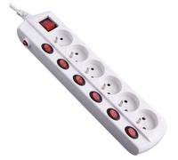 Bloc multiprise 6 prises 2P+T - ELECTRALINE - 16A - Interrupteurs individuels - 1,5 m - Blanc