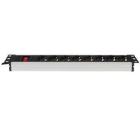 Perel Multiprise Rack 19" 8 Prises, rackable 19 Pouces, Bloc multiprise PDU avec Interrupteur, 8 Prises électrique Schuko Type F Mise à la Terre, câble de 2.15 m, 3G1.5, Usage intérieur, Noir