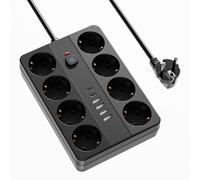 Bloc multiprise 8 prises avec interrupteur, 4USB-A (2,4 A) et 2USB-C (2,4 A). Avec câble d'extension, protection contre les surcharges et sécurité enfant. Convient pour le fonctionnement de plusieurs