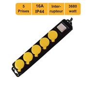 Bloc multiprises 5 prises 16A + inter 2P+T IP44