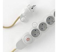 Bloc multiprise avec câble en Jute RN06 et fiche schuko avec anneau confort - 1 mètre