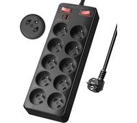 Bloc Multiprise avec Interrupteur,Multiprise Parafoudre et Surtension,Prise Multiple avec USB C PD20W,Bloc 10 Prises Française 16A 2P+T Rallonge Electrique 2m Parasurtenseur pour Maison,Bureau,Noir