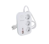 Bloc multiprise compact 1,50m avec 3 prises 16A Schuko, 2USB-C et 2USB-A + interrupteur - Charge rapide