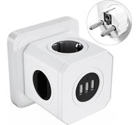 Bloc multiprise Cube, Prise USB 4 Compartiments (1 Prise Schuko, 3 Prises européennes) avec 3 multiprises USB Prise USB Surcharge et surtension pour Bureau, Maison ou Voyage
