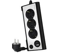 Nanocable Bloc multiprise de table 10.37.0013 – 3 prises de terre, 2 prises USB, avec lumière – Noir