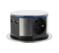 Bloc multiprise encastrable 3 prises 16A 2P+T et 2 USB - Silver - Otio