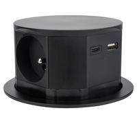 Bloc multiprise encastrable 3 prises 16A 2P+T et 2USB - Noir - Otio