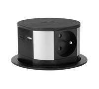 Bloc multiprise encastrable 3 prises 16A + 2xUSB et chargeur induction - Noir - Otio