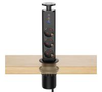 Bloc Multiprise Encastrable 3 Prises avec PD 30W USB C, Prise Escamotable Plan de Travail avec USB-A, 1,8 m Câble Noir - Airmom