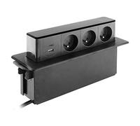 Bloc multiprise encastrable 3X 16A 2P+T + 2 Ports USB - Noir - Otio