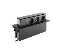 Bloc multiprise encastrable 3X 16A 2P+T + 2 Ports USB - Noir - Otio