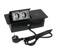 Bloc multiprise encastré avec USB A C, charge sans fil 15 W, 2 prises, prise de table avec câble de 1,5 m, convient pour les bureaux, les chambres à coucher, les lieux de travail (noir)