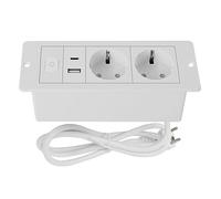 Bloc multiprise escamotable 2 ports USB - Multiprise encastrable 3 prises 1,8 m - Bureau, chambre à coucher, salle de classe, lieux de travail (blanc, 2 AC+USB(A+C))