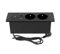 Bloc multiprise escamotable 2 ports USB - Multiprise encastrable 3 prises - Câble 1,8 m - Bureau, chambre à coucher, salle de classe, lieux de travail (noir, 2 AC+USB(A+C))