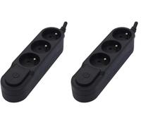 Bloc multiprise Interrupteur 3x16A - Blanc ou Noir - 0.5, 1.5 ou 3m - Chacon (Noir, 3m) (Lot de 2)