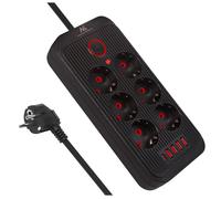 Maclean Multiprise MCE389/391 – 6 prises, 4xUSB+1xUSB‑C, 2500W, 3 m, interrupteur, noir