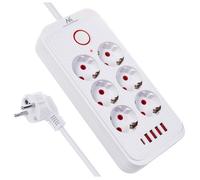 Maclean Multiprise MCE389/391 – 6 prises, 4xUSB, 1xUSB‑C, 2500W, interrupteur – Blanc 3 m