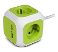 Bloc multiprise - Magic Cube - GB118 - 4 prises - 2 USB - 1.4m Vert
