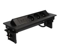 Bloc multiprise - Pivotant - 3 Prises 2P+T - 2 Ports USB - Noir