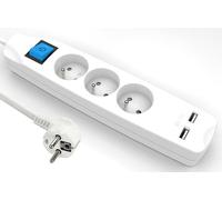 Bloc multiprises 3 prises avec terre et 2 USB