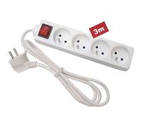 Perel Tools Bloc multiprises 4 prises Type E avec interrupteur – Protection enfants – Câble 3m