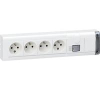 Bloc multiprises fixable avec interrupteur bipolaire à voyant et 4 prises de courant 2P+T longueur 309mm