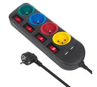 Bloc multiprises interrupteurs individuels MacLean MCE229B - 4 prises + 2 USB-