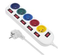 Maclean MCE204 M/W Bloc multiprises Câble d'extension à 5 Prises avec Interrupteurs 250 V AC/10 A 1.5 m