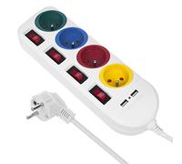 Maclean Bloc multiprises MCE229 W – 4 prises + 2 USB, interrupteurs, 1,5 m, Blanc