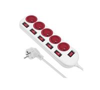 Bloc multiprises, rallonge à 5 prises, avec interrupteurs, 250VAC/10A, 1,5m, MCE204 R/W