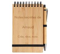 Bloc note en bambou avec stylo et gravure texte - Bloc notes personnalisé en bois de bambou avec son stylo assorti - Gravure sur le bloc note rigide en bois