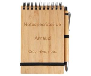 Bloc note en bambou avec stylo et gravure texte - Bloc notes personnalisé en bois de bambou avec son stylo assorti - Gravure sur le bloc note rigide en bois