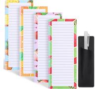 Bloc Note Magnetiques Frigo 4 Pièces avec Support Stylo, 200 Feuilles pour Liste de Courses Magnetique Frigo, Bloc Frigo Réfrigérateur, pour Planification, Notes, Accessoire pour Cuisine 9 x 20 cm