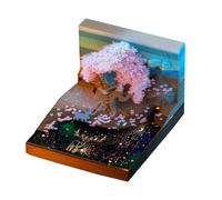 Bloc-notes 3D, bloc-notes autocollantes 3D, cabane dans un arbre rose avec lumières, faon mignon, avec boîte à poussière en acrylique et porte-cartes, convient pour le bureau, la maison, l'école