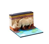 Bloc-notes 3D, calendrier 3D, bloc-notes artistiques, rhinocéros qui se promenent, œuvre d'art en papier de sculpture 3D, ornement de modèle animal, notes adhésives créatives à la main