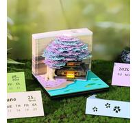 Bloc-notes 3D en forme de cabane dans un arbre avec lumière, papier détachable, bloc-notes 3D, notes adhésives 3D, pour Noël, pendaison de crémaillère, décoration de bureau