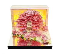 Bloc-notes 3D - Fournitures de bureau - Notes adhésives 3D de mer et île aux arbres - 219 pages - Bloc-notes 3D avec motif lumineux (rose)