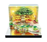 Bloc-notes 3D - Fournitures de bureau - Notes adhésives 3D de mer et île d'arbres - 219 pages - Bloc-notes 3D avec motif lumineux (vert)