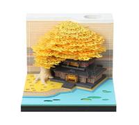 Bloc-notes 3D non collé, modèle de serrure 3D avec boîte d'affichage transparente, 9 x 8 x 5 cm, 170 feuilles, décoration de table (Maison et arbre, Jaune)