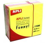 APLI Notes adhésives 11596 Funny – 51 x 51 mm – mini-bloc 250 feuilles – 5 couleurs fluorescentes